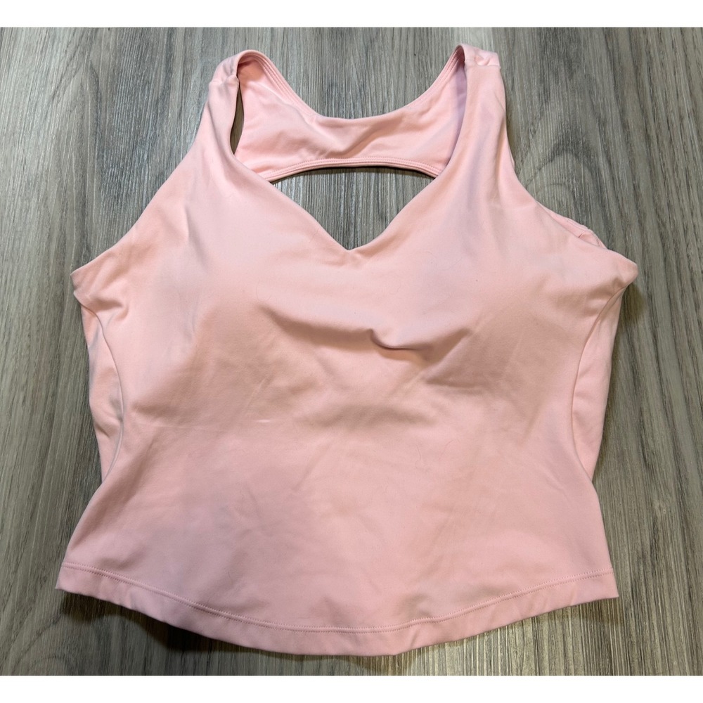Gold Hinge Womens V Neck Cutout Crop Tank Top Nylon Spandex L Pink Activewear